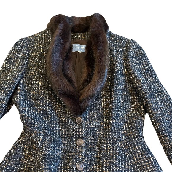 Thierry Mugler Rare FW 1998 Two Piece Suit Blazer Skirt Archival Fur Trim Sz 38 - Picture 4 of 15